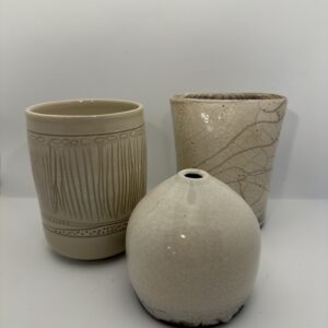 Lot de petits pots et vases en raku beige – Artisanat unique
